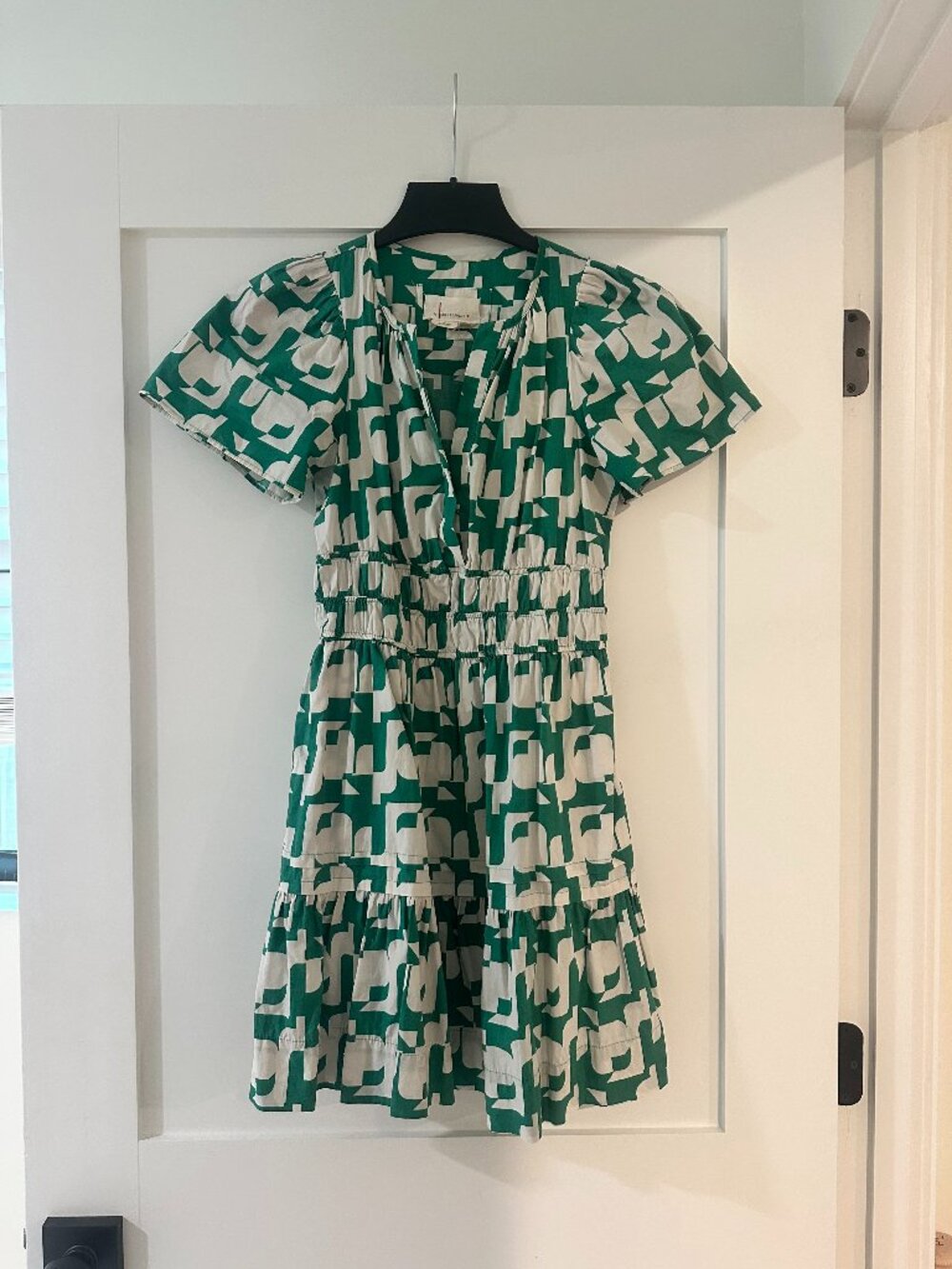 Anthropologie green & white mini dress